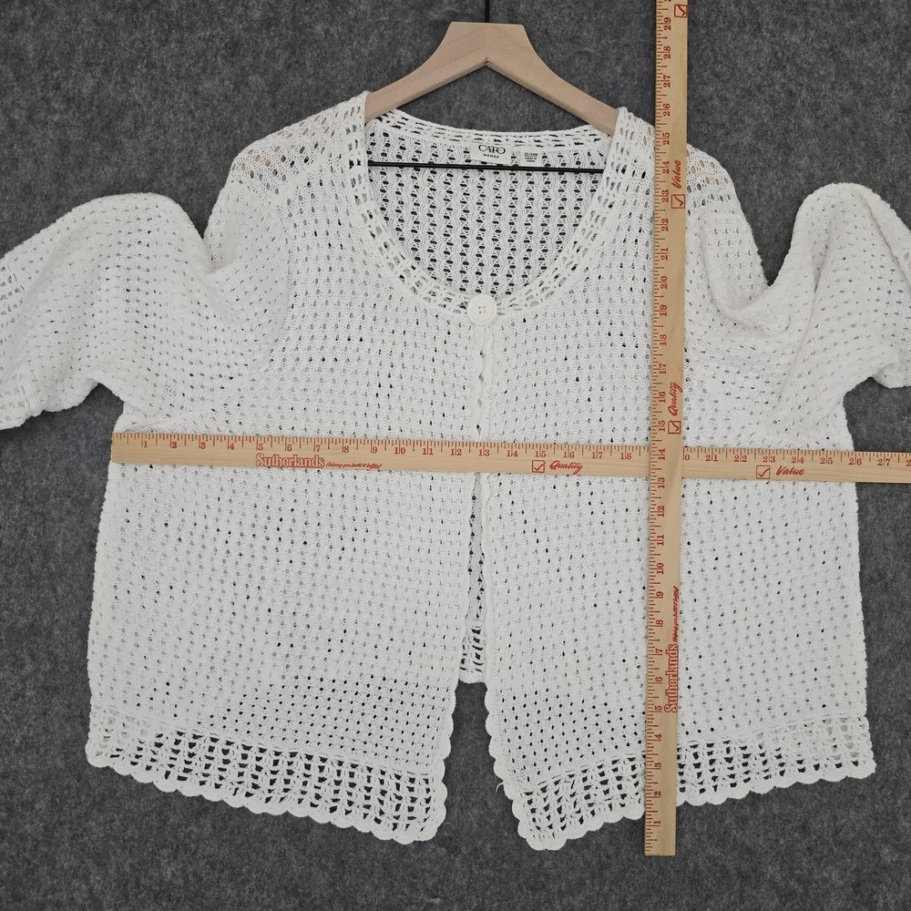 Cato Cardigan Sweater Womens 22/24W White Open Knit Crochet 3/4 Bell Sleeve - Picture 6 of 9